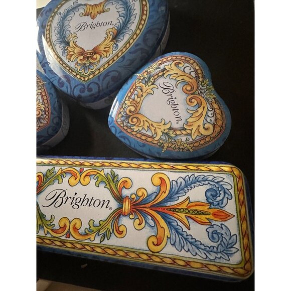Brighton Decorative Tin Set Collectible Blue Heart & watch Storage Boxes Design - Picture 4 of 11